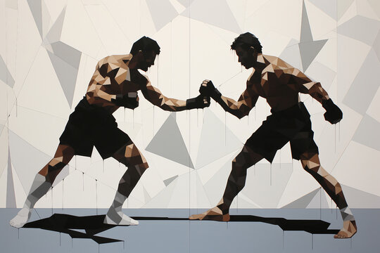 abstract painting of two boxers