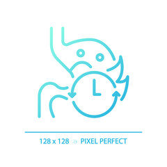 2D pixel perfect gradient stomach with time icon, isolated blue vector, thin line illustration representing metabolic health.