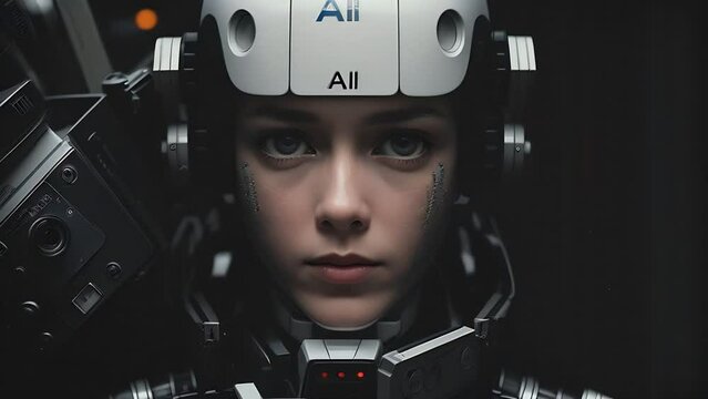 AI assistant portrait. A girl in a futuristic costume of the future.