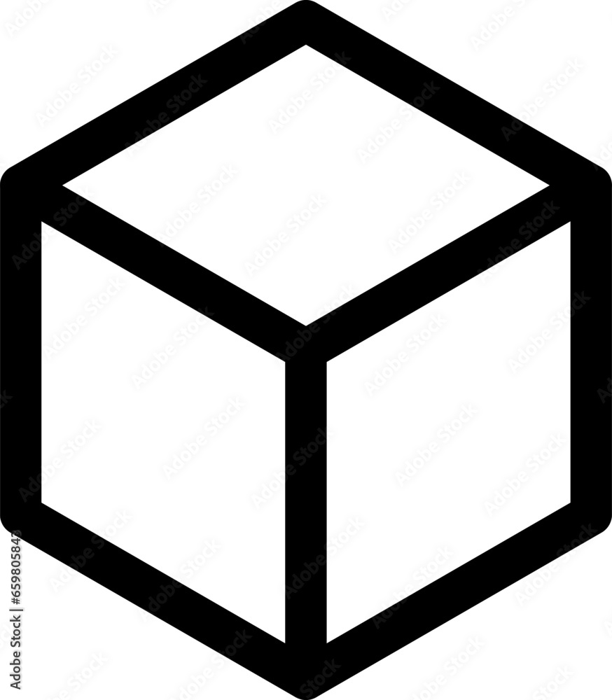 Poster basic geometry greyscale monochrome thick wireframe edge box cube icon in 3d perspective view. vecto