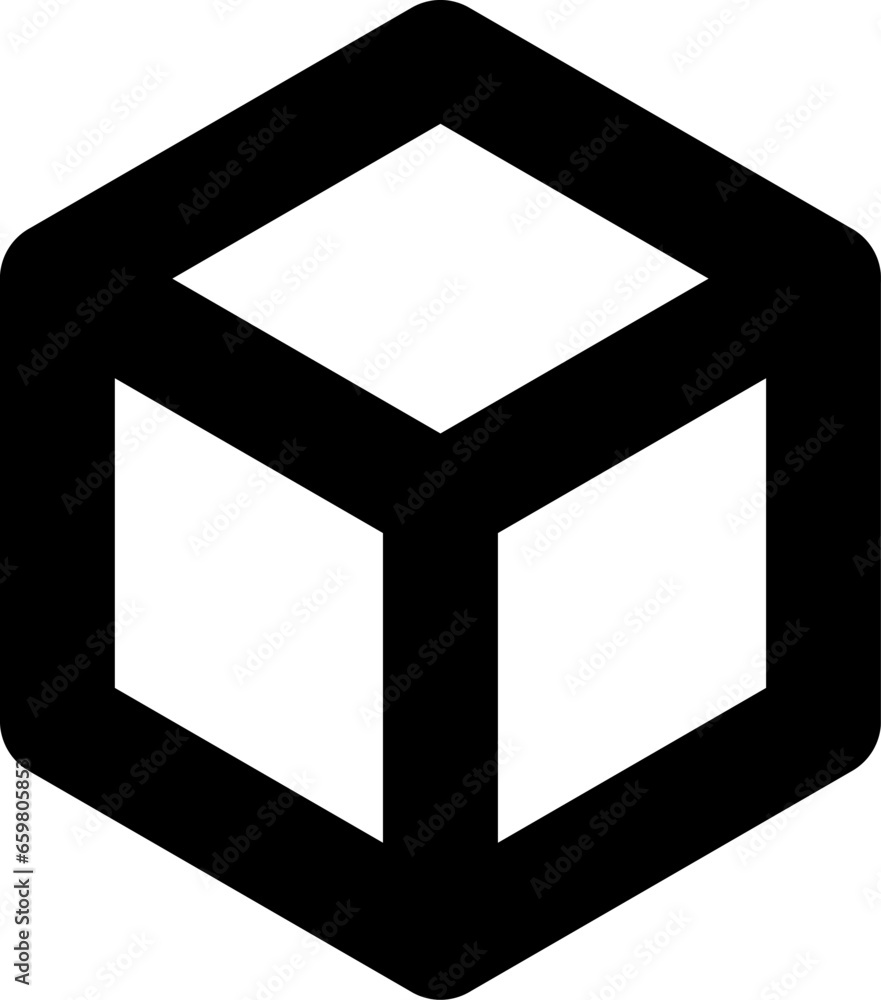 Poster basic geometry greyscale monochrome thick wireframe edge box cube icon in 3d perspective view. vecto