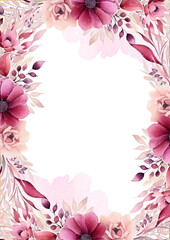 Pink modern wreath background invitation frame with flora and flower