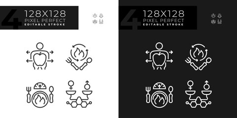 2D pixel perfect light and dark icons collection representing metabolic health, editable thin line illustration.
