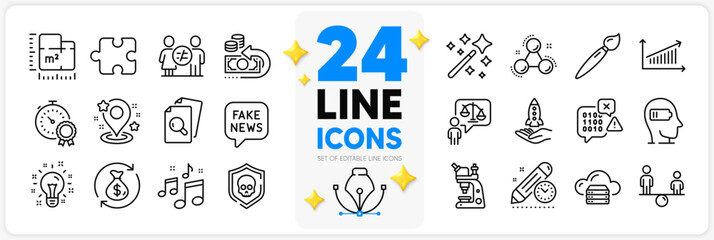 Icons set of Chart, Cloud server and Project deadline line icons pack for app with Puzzle, Brush, Pin thin outline icon. Fake news, Crowdfunding, Best result pictogram. Lawyer, Inspect. Vector