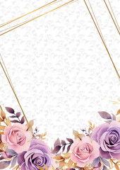 Pink and purple violet vector realistic golden luxury invitation with flora and flower