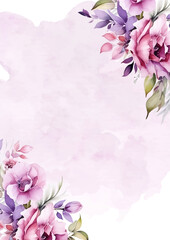 Purple violet elegant watercolor background with flora and flower