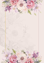 Pink modern background invitation template with floral and flower