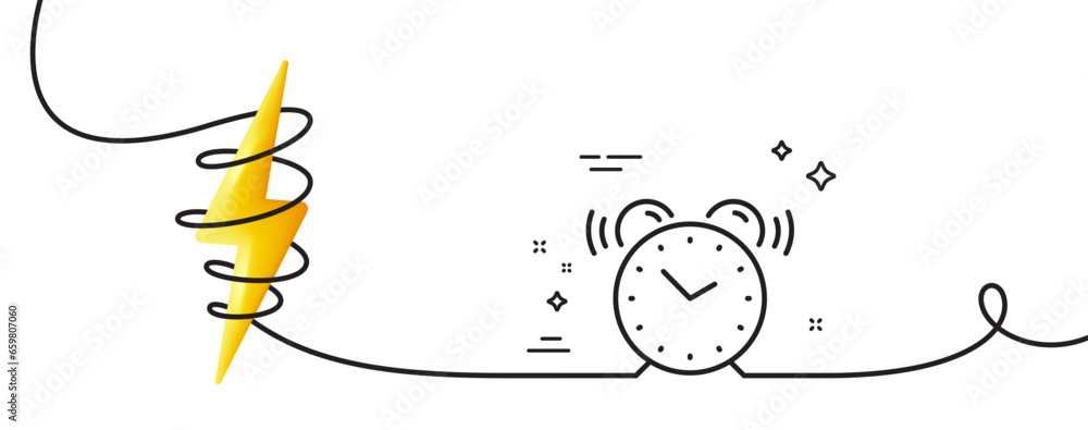Poster alarm clock line icon. continuous one line with curl. time sign. watch symbol. alarm clock single ou