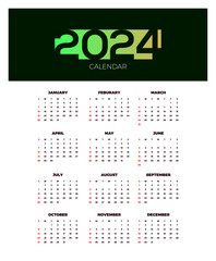 Calendar 2024 template vector. simple minimal design. Planner 2024 year. Wall calendar 2024 year.