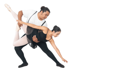 hispanic ballerina png performing classical ballet with an african american male dancer isolated on a white or transparent background, ballet dancer couple practicing