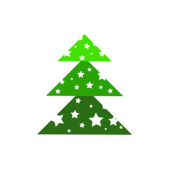 New Year's card - Green Christmas tree with white stars. Happy New Year and Merry Christmas.