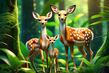 Lovely Deer Family in the Jungle Forest Generative AI - obrazy, fototapety, plakaty