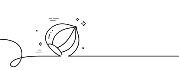 Hazelnut line icon. Continuous one line with curl. Tasty nut sign. Vegan food symbol. Hazelnut single outline ribbon. Loop curve pattern. Vector