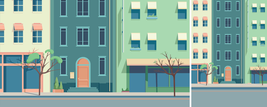 Cityscape in spring season. Beautiful city street in different formats.