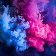 Fototapeta premium Soft chimney smoke, top down, blue, purple and pink colors, black background Generative AI