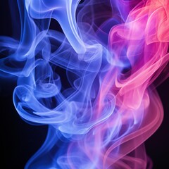 Obraz premium Soft chimney smoke, top down, blue, purple and pink colors, black background Generative AI