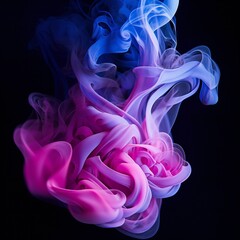 Fototapeta premium Soft chimney smoke, top down, blue, purple and pink colors, black background Generative AI