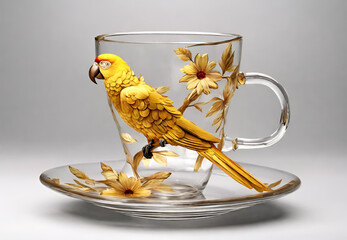 cup of tea,
Colorful Parrot, 
Avian Wildlife and Gland Illustration