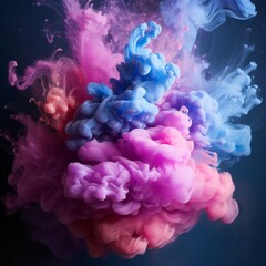 Fototapeta premium Soft chimney smoke, top down, blue, purple and pink colors, black background Generative AI