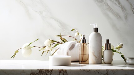 Obraz na płótnie Canvas Beauty cosmetics and skincare with luxury spa vibes on marble