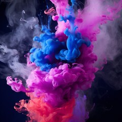 Soft chimney smoke, top down, blue, purple and pink colors, black background Generative AI