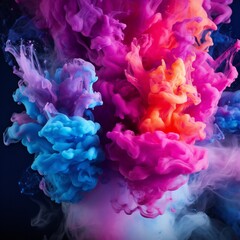 Fototapeta premium Soft chimney smoke, top down, blue, purple and pink colors, black background Generative AI