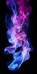 Obraz premium Soft chimney smoke, top down, blue, purple and pink colors, black background Generative AI