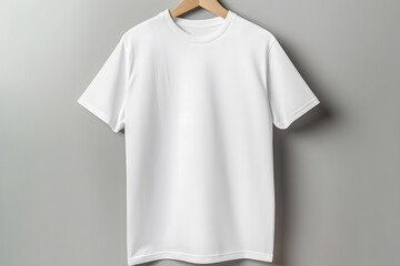 Blank White T-Shirts Mock-up hanging on grey wall, Ready to replace your design