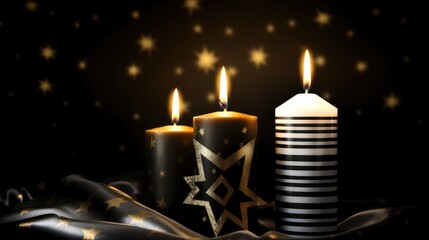 Burning candles a star of David on Shabbat. - obrazy, fototapety, plakaty