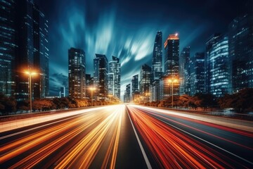 City road light, night megapolis highway lights of cityscape background