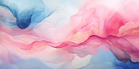 Abstract watercolor paint background illustration - Soft pastel pink blue color and golden lines,...