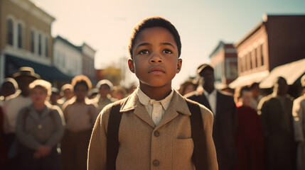 Calling for civil rights for black Child in America black history month concept - obrazy, fototapety, plakaty