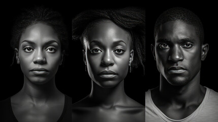 Black and white set black people on a white background, black history month