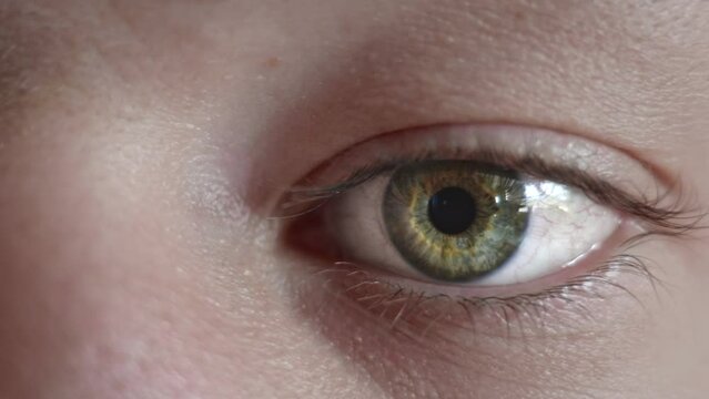 Extreme close-up of green blue eye looking expressionless