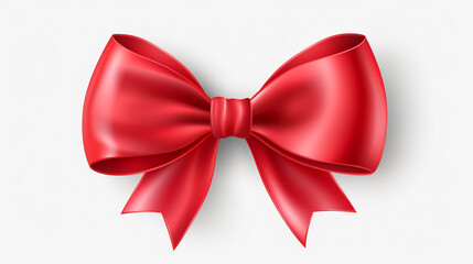 Realistic Red bow and horizontal ribbon shiny satin