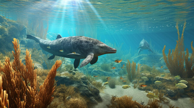 The Platypus Is Swimming Over The Grasses, Paleo Core, Intricate Underwater Worlds