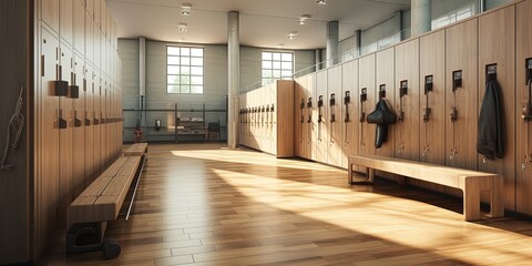 Locker or changing room with benches and lockers - Powered by Adobe