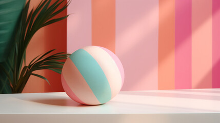 a toy ball sitting on a pink countertop