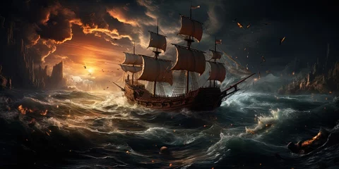Poster Pirate ship in a ferocious sea battle © Влада Яковенко