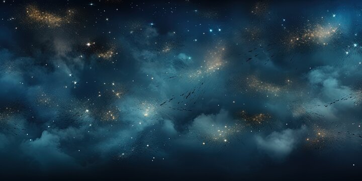 Party background banner panorama long - firework fireworks on rustic dark blue night sky texture