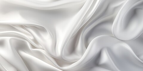 Soft white shiny satin silk swirl wave background banner - Abstract textile fabric material, backdrop texture for product display or text