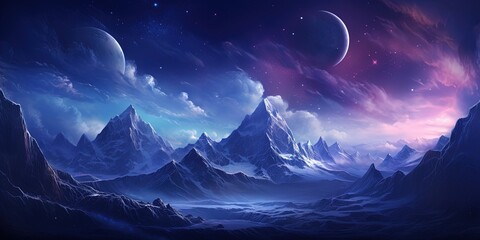 Tranquil night sky illuminates majestic mountain range in star field - Powered by Adobe