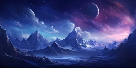 Foto op Canvas Tranquil night sky illuminates majestic mountain range in star field © Влада Яковенко