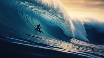 Surfer rides giant wave - obrazy, fototapety, plakaty