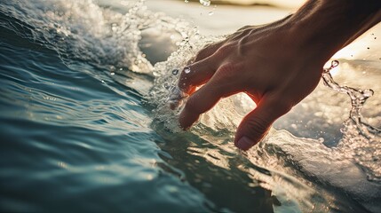 Hand touching sea water