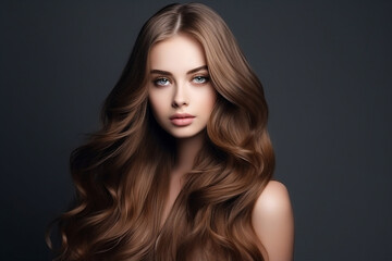 Naklejka premium Female woman hair face fashion model beauty hairstyle glamour makeup curly wavy