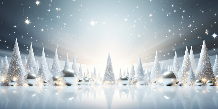 Abstract bekeh light  with Christmas tree, snow and balls  background, christmas theme.