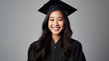 portrait of a graduate asian american woman - obrazy, fototapety, plakaty