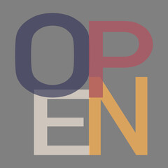 poster and sticker concept, memphis geometric style with text Open.  Vector Illustration