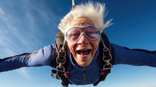 Senior woman skydiving